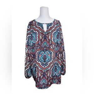Talbots Paisley Boho Blouse Size 1X NWOT Long Sleeve Tunic Top